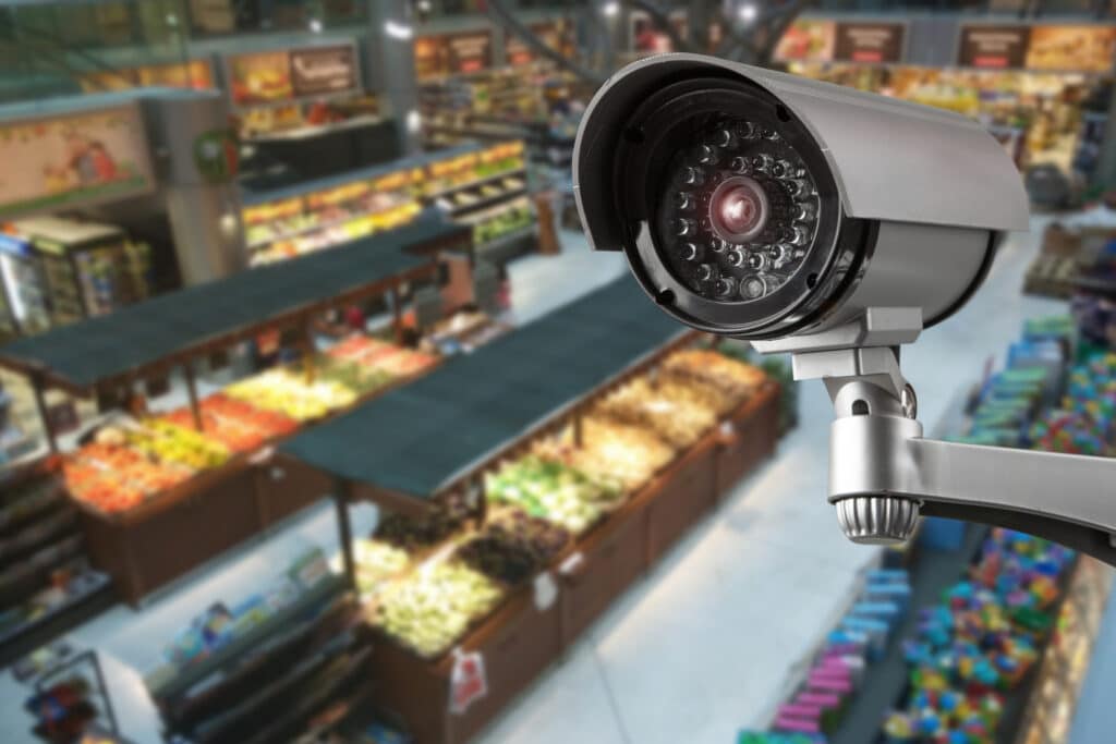 cctv camera system security shopping mall supermarket blur background
